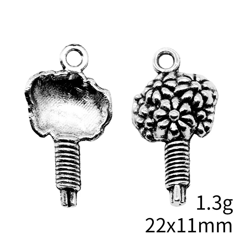 22x11mm 1.3g Antique Silver Zinc Alloy Flower Charm Pendant for DIY Necklace Bracelet Jewelry Making