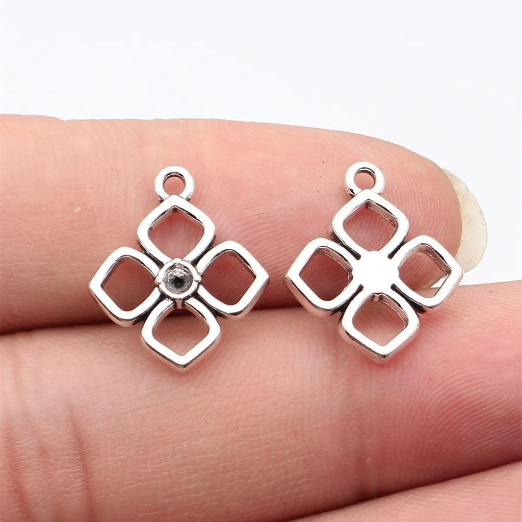 19x16mm 1.1g Antique Silver Zinc Alloy Hollow Diamond Setting Charm Pendant for DIY Necklace Jewelry