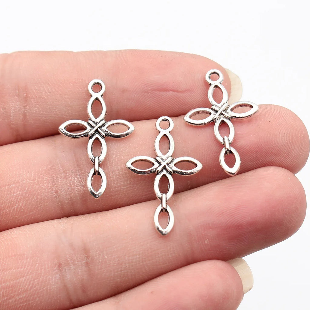 28x17mm 0.85g Antique Silver Zinc Alloy Hollow Cross Charm Pendant for DIY Necklace Bracelet Making