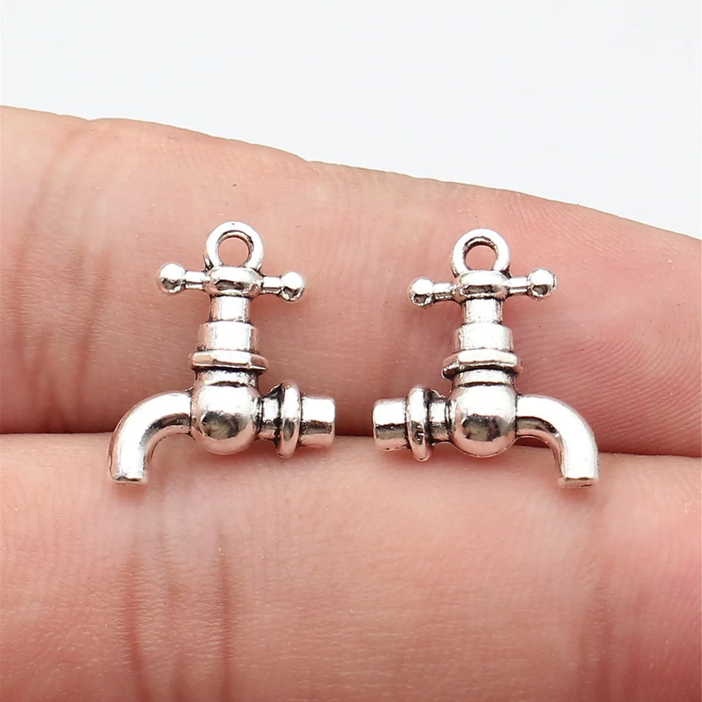 17x14mm 1.6g Antique Silver Zinc Alloy Faucet Charm Pendant for DIY Novelty Jewelry Making