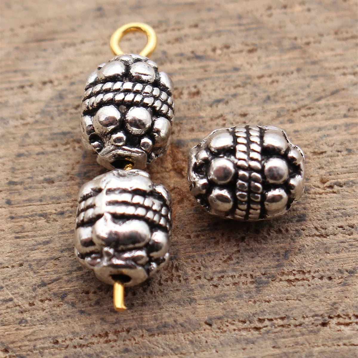 8x6.7x6.7mm 1.2g Antique Silver Zinc Alloy Dotted Spacer Beads Loose Metal Beads for DIY Jewelry Making