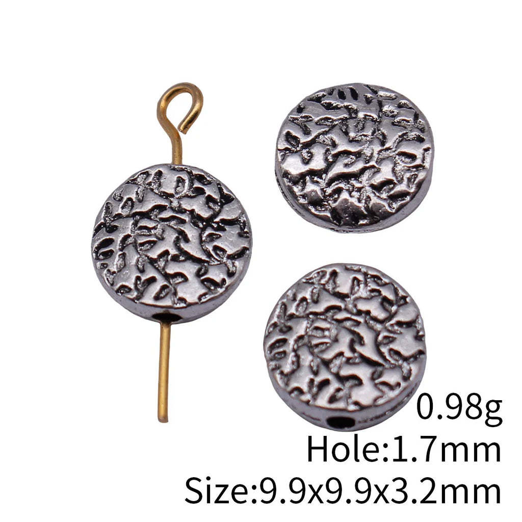 9.9x9.9x3.2mm 0.98g Antique Silver Tone Zinc Alloy Irregular Texture Round Flat Loose Metal Beads for DIY Jewelry