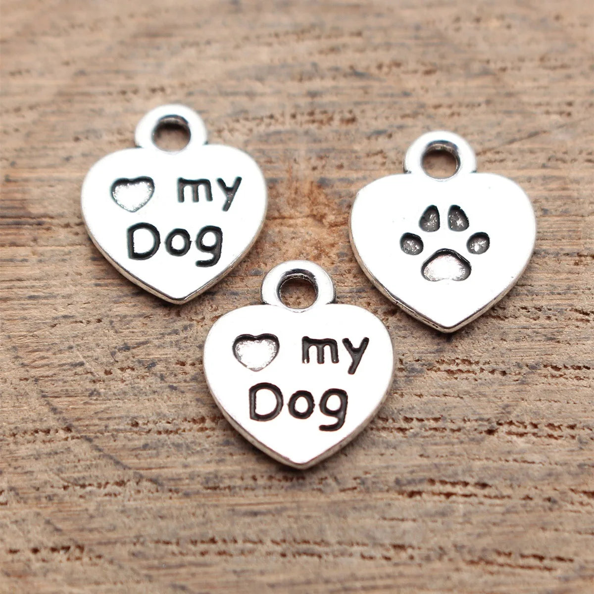 12x10mm 0.5g Antique Silver Zinc Alloy Heart Love My Dog Paw Charm Pendant for DIY Pet Jewelry Making