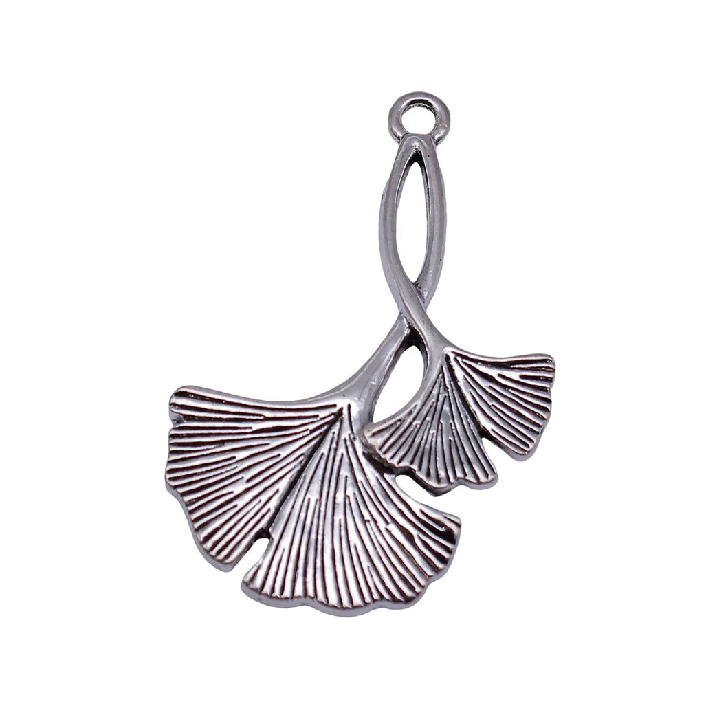 44x29mm 5g Antique Silver Zinc Alloy Ginkgo Leaf Charm Pendant for Botanical Jewelry Making