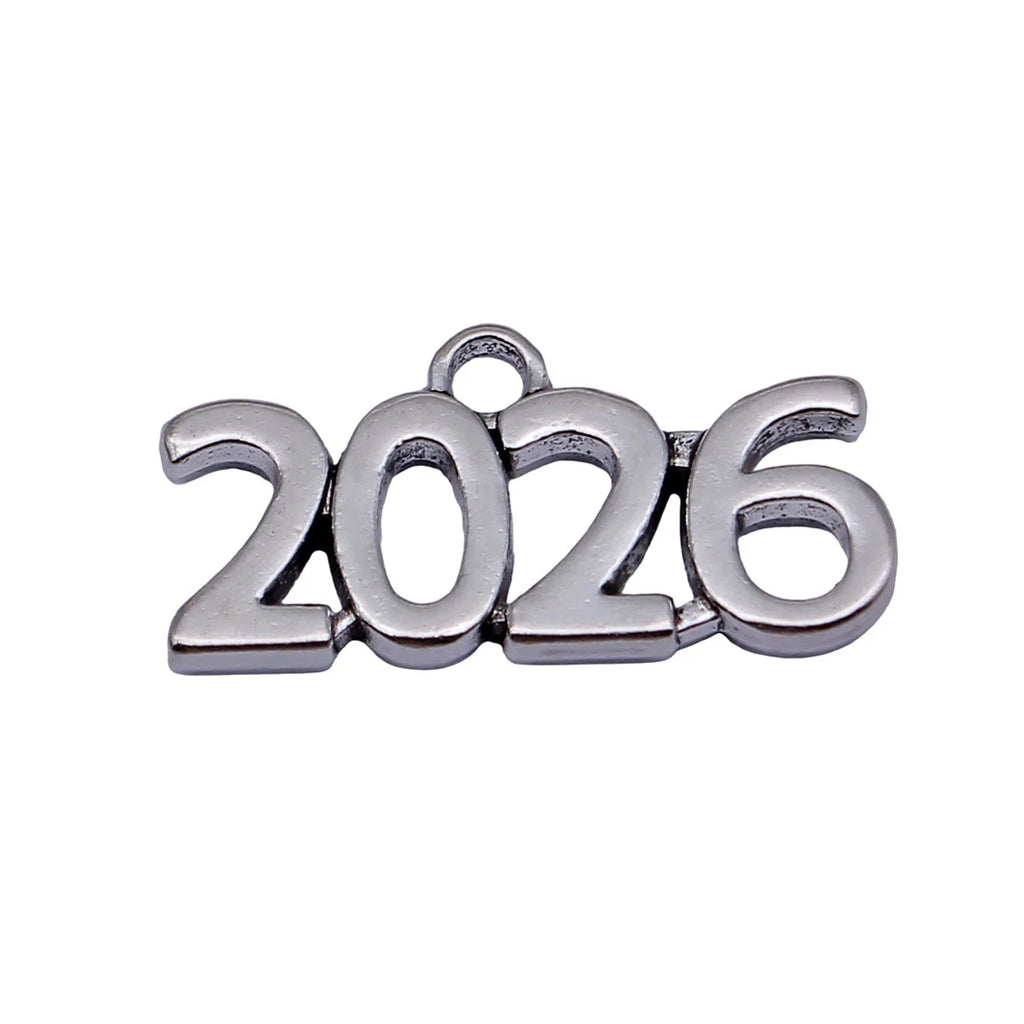 25x12mm 2.3g Antique Silver Zinc Alloy 2026 Year Charm Pendant for DIY Graduation Jewelry Making