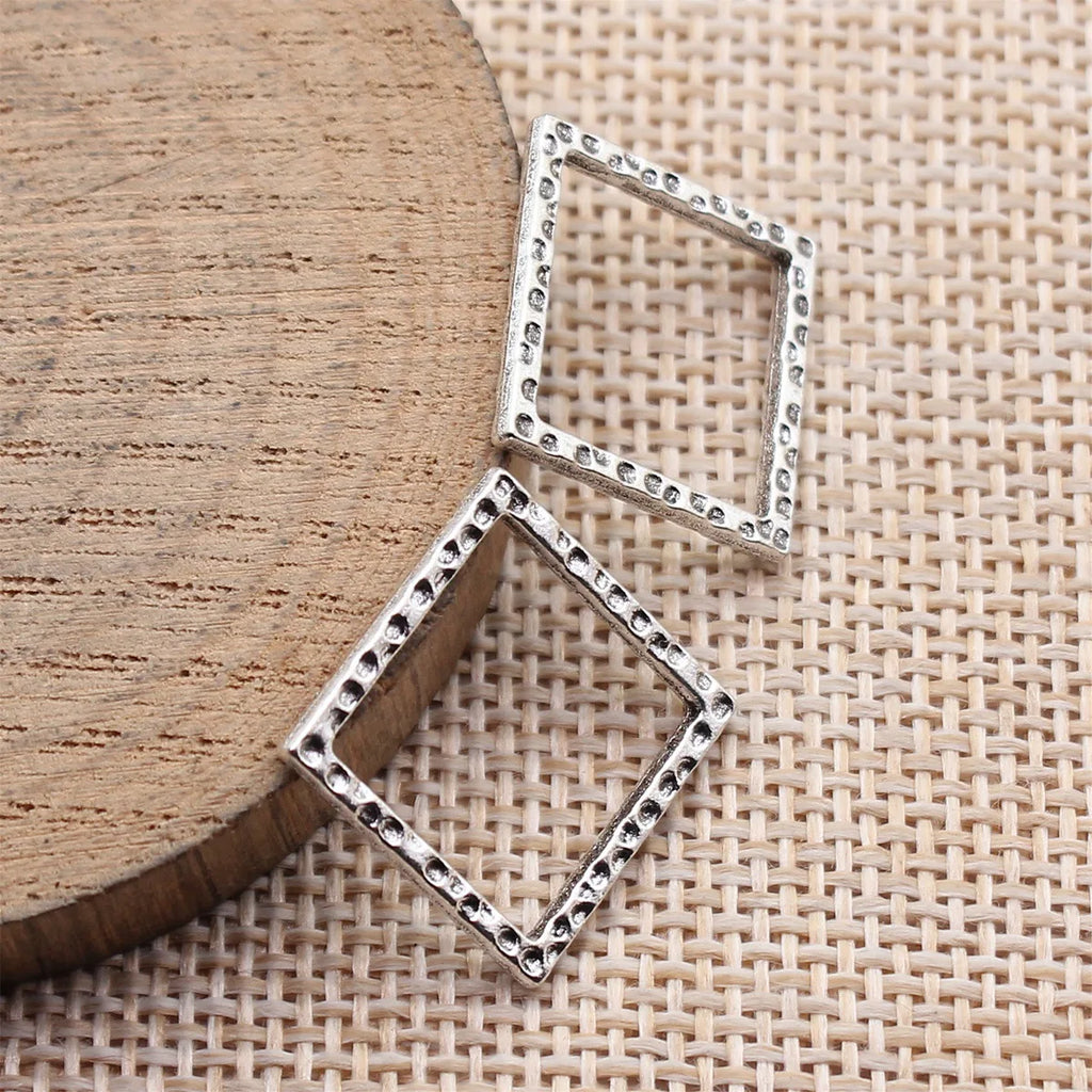 17x17mm 1.1g Multicolor Zinc Alloy Hammered Hollow Square Frame Charm Pendant for DIY Earrings