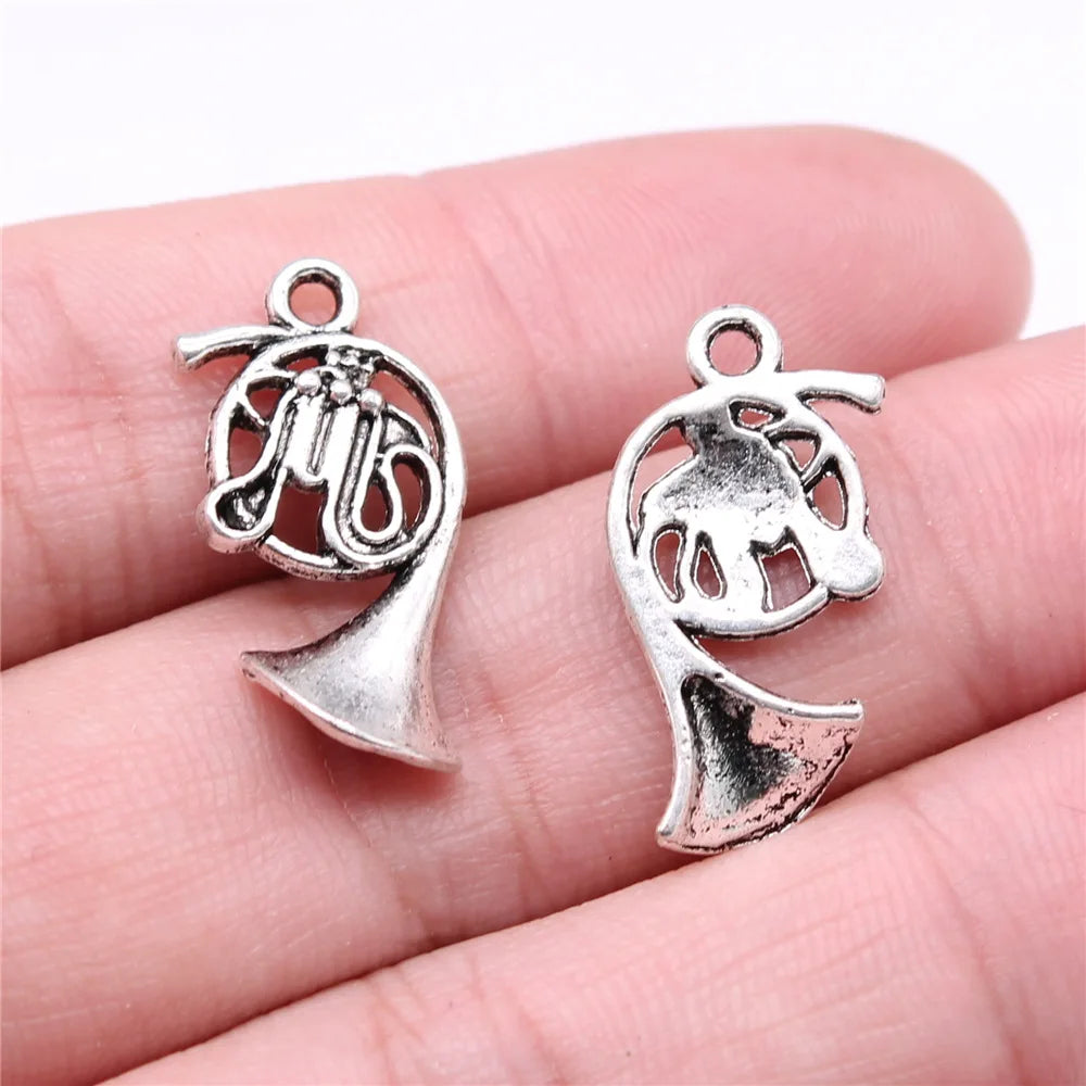 23x18mm 1.6g Antique Silver Zinc Alloy French Horn Instrument Charm Pendant for DIY Jewelry Making