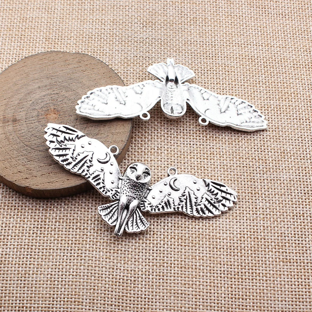 80x35mm 10.8g Antique Silver Zinc Alloy Owl Cat Charm Pendant for DIY Necklace Bracelet Jewelry Making