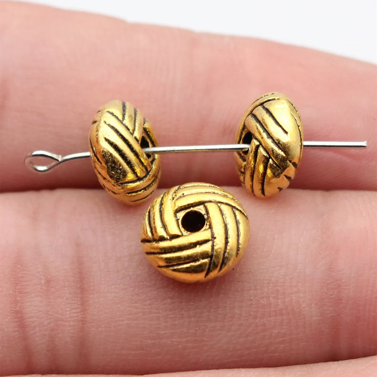 10x10x5.4mm 1.8g Antique Gold Zinc Alloy Woven Texture Spacer Beads for DIY Bracelet Jewelry Making
