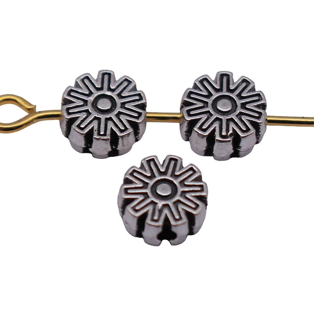 6x6x2.6mm 0.36g Antique Silver Zinc Alloy Gear Texture Spacer Beads Loose Metal Beads for DIY Bracelet Making