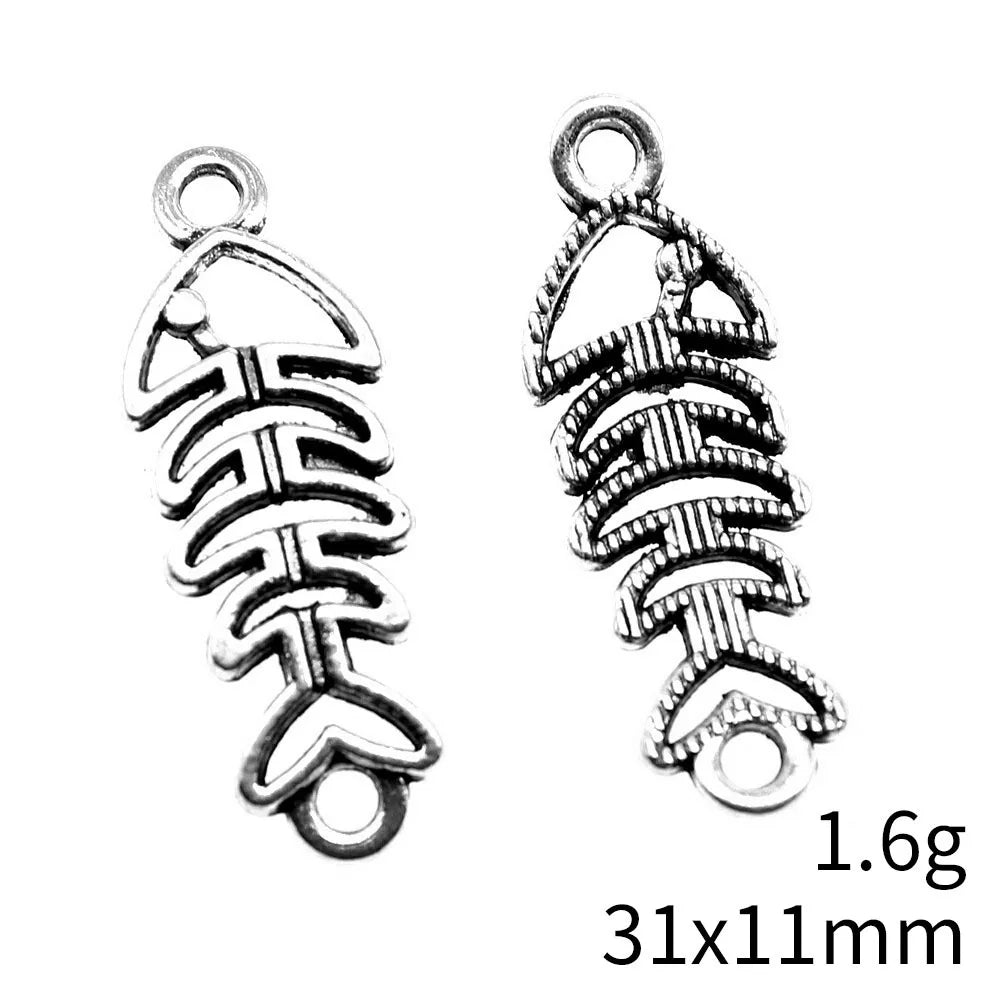 31x11mm 1.6g Antique Silver Zinc Alloy Fish Bone Connector Charm for DIY Bracelet Necklace Jewelry