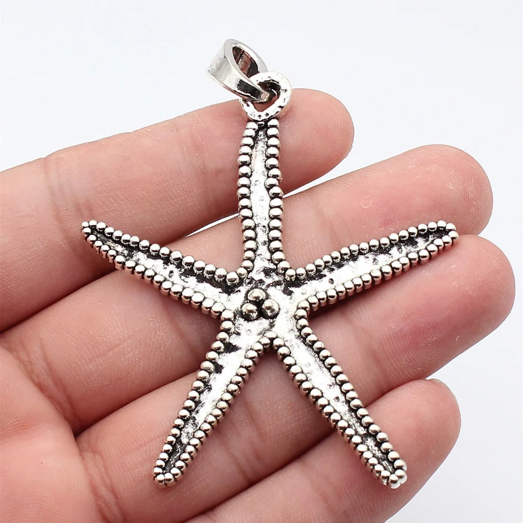 80x61mm 12.6g Antique Silver Zinc Alloy Large Starfish Charm Pendant for DIY Beach Necklace Jewelry