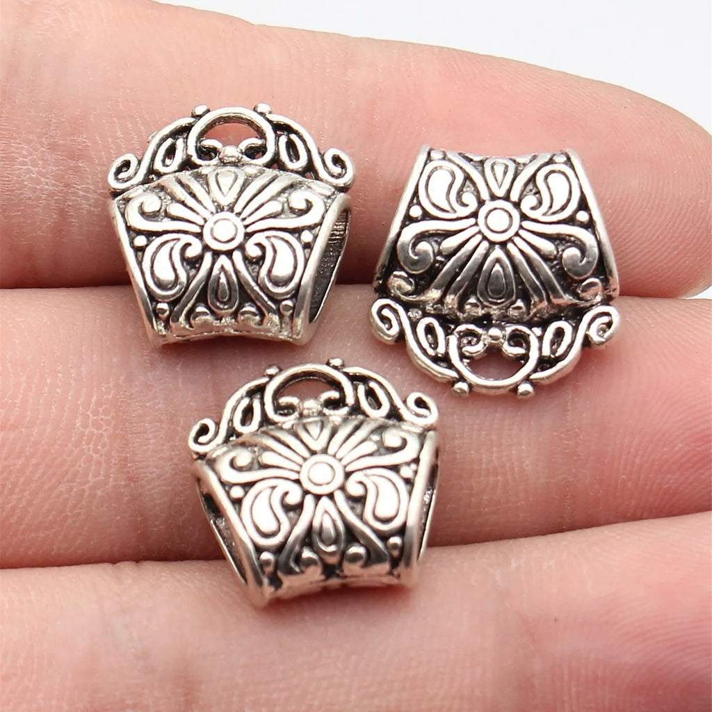 17x17x8.6mm 3.8g Antique Silver Zinc Alloy Carved Floral Scarf Buckle Jewelry Finding for DIY Accessories
