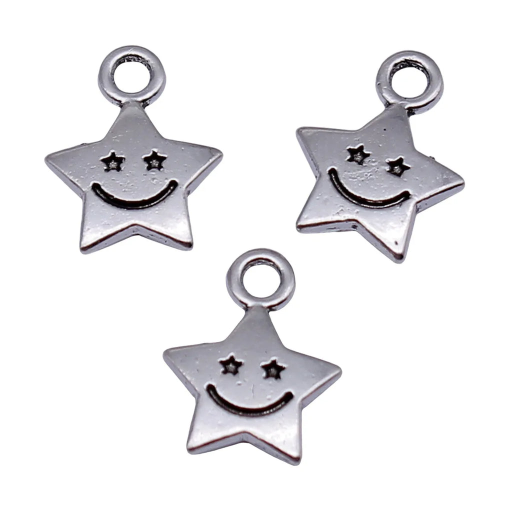 11x8.6mm 0.37g Antique Silver Zinc Alloy Smiley Star Charm Pendant for DIY Necklace Bracelet Making