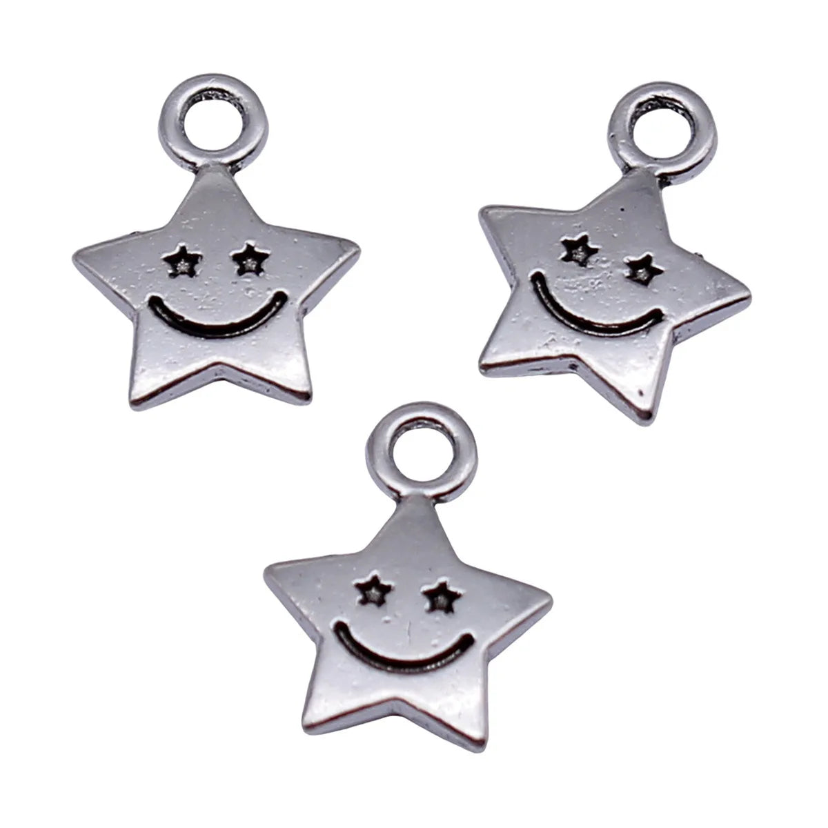 11x8.6mm 0.37g Antique Silver Zinc Alloy Smiley Star Charm Pendant for DIY Necklace Bracelet Making