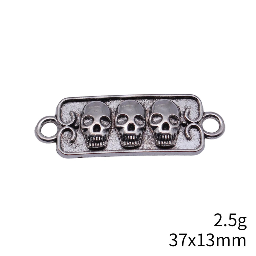 37x13mm 2.5g Antique Silver Zinc Alloy Three Skull Head Connector Charm for DIY Bracelet Necklace Making