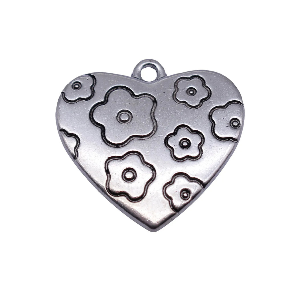 26x25mm 6.9g Antique Silver Zinc Alloy Love Amour Amore Flower Heart Charm Pendant for Necklace Making