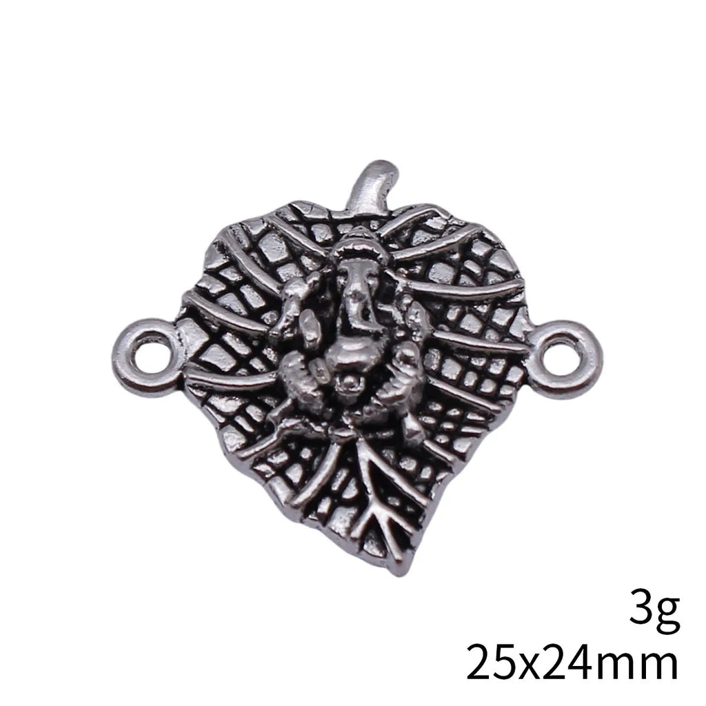 25x24mm 3g Multicolor Zinc Alloy Indian Elephant God Leaf Connector Charm for DIY Jewelry Making