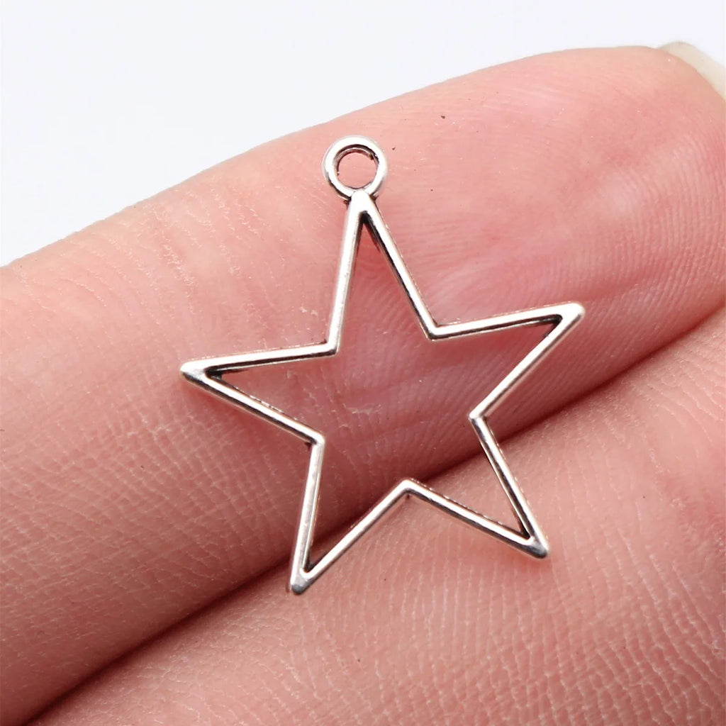 21x19mm 0.48g Antique Silver Zinc Alloy Hollow Five Point Star Charm Pendant for Bracelet Making
