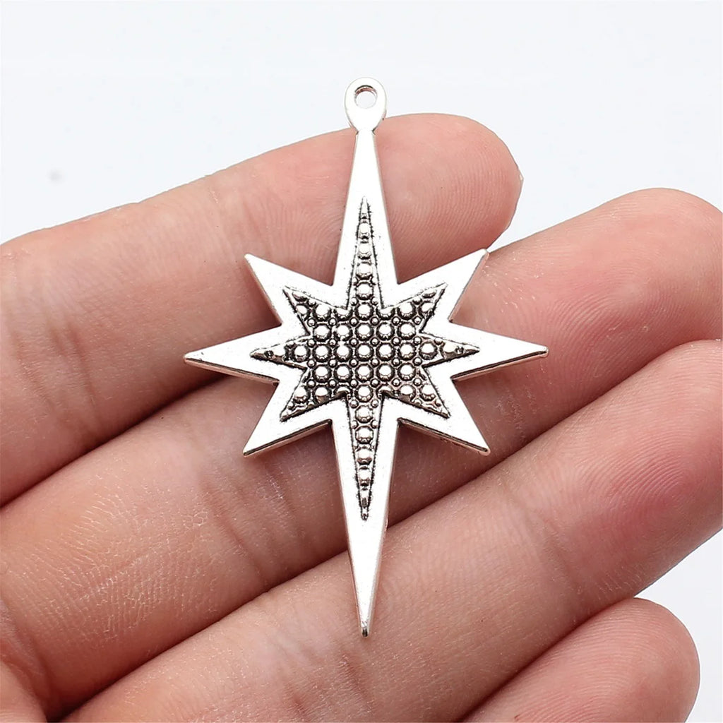 54x35mm 5.3g Antique Silver Zinc Alloy Starburst Charm Pendant for DIY Necklace Jewelry Making