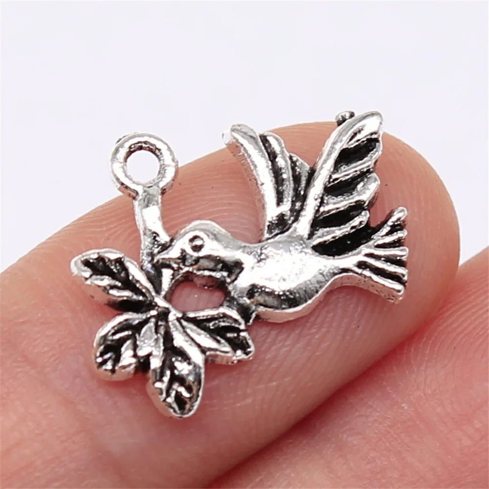15x20mm 1.3g Multicolor Zinc Alloy Dove Olive Branch Charm Pendant for Necklace Bracelet Jewelry