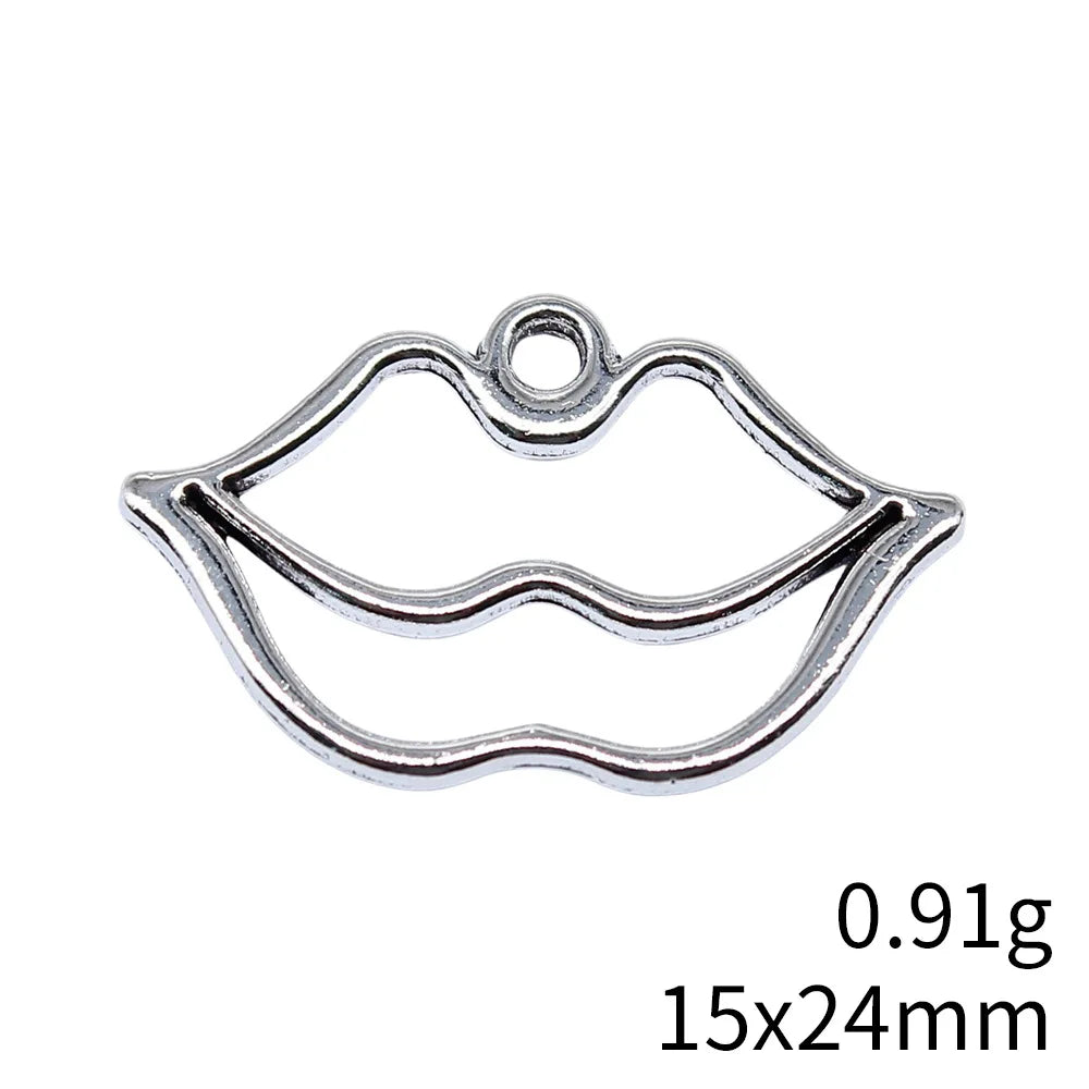 15x24mm 0.91g Antique Silver Zinc Alloy Lips Charm Pendant for DIY Necklace Bracelet Jewelry Making