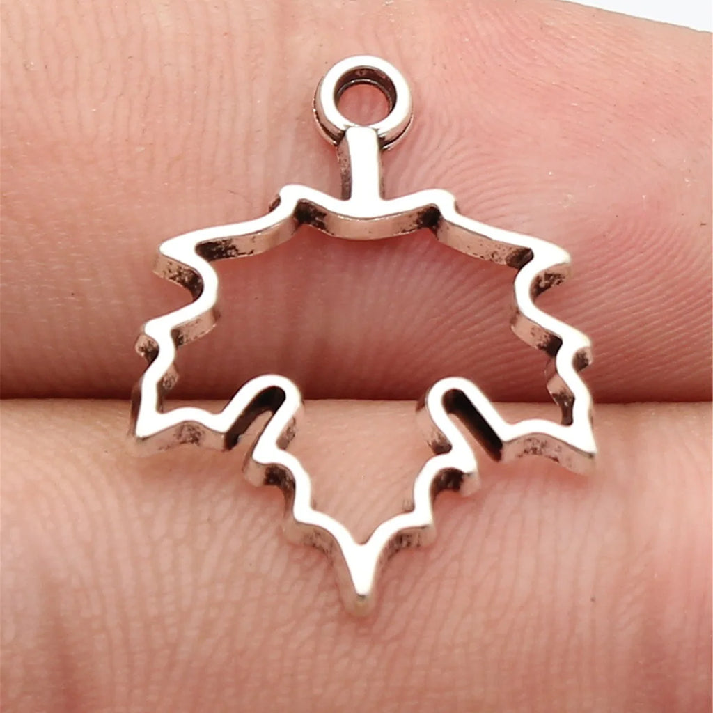 24x19mm 0.85g Antique Silver Zinc Alloy Hollow Leaf Charm Pendant for DIY Necklace Earring Making