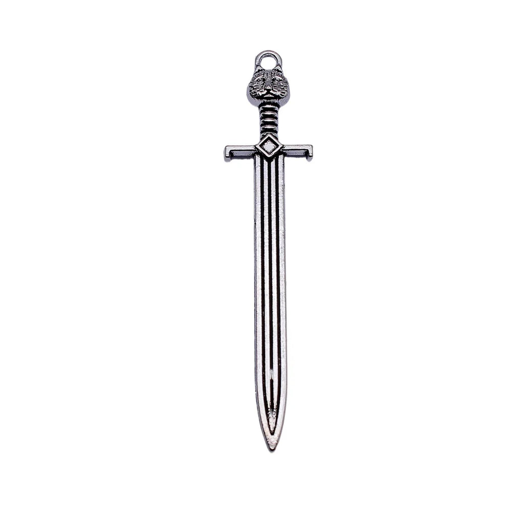 66x14mm 3.6g Antique Silver Tone Zinc Alloy Cat Head Sword Charm Pendant for DIY Necklace Making