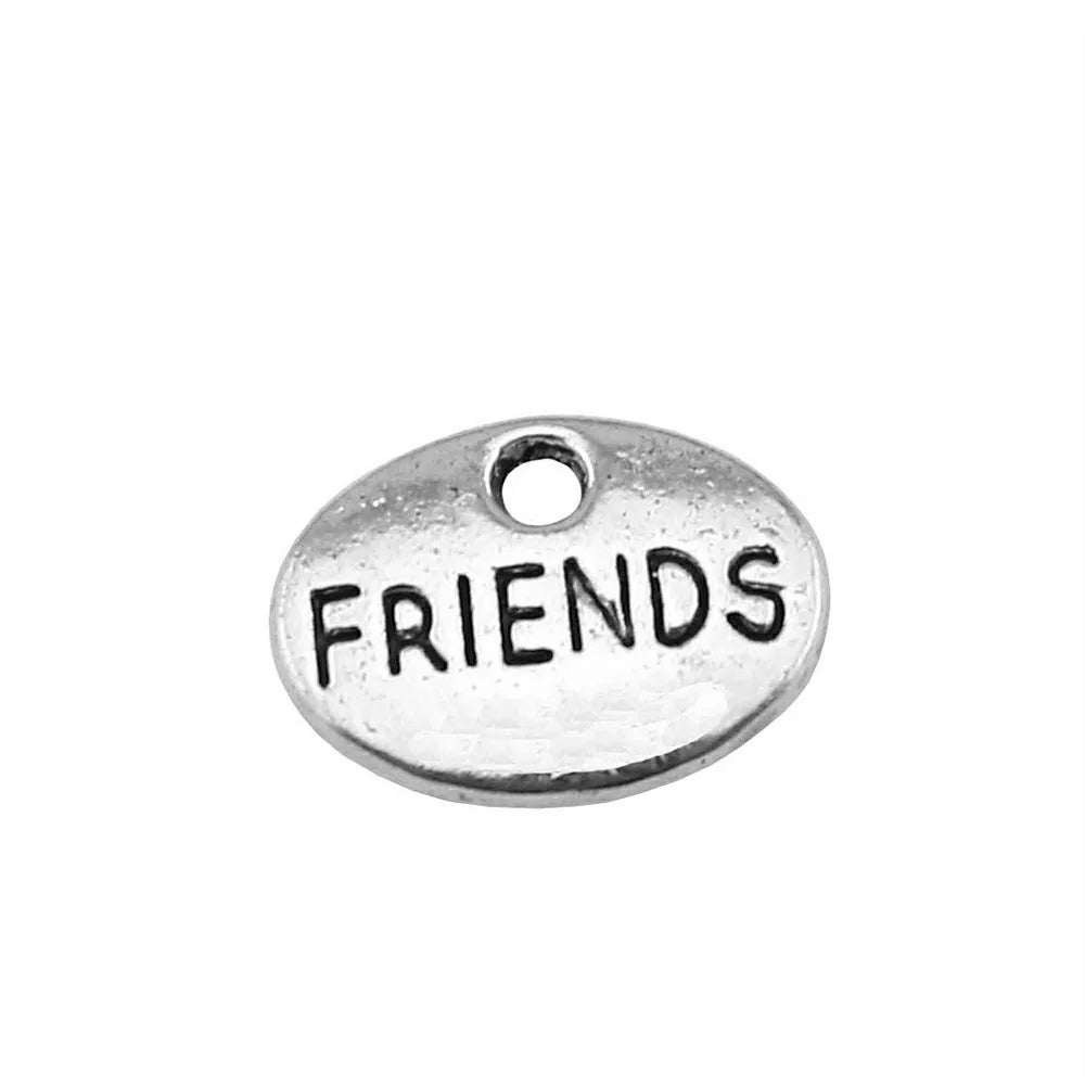 11x8mm 0.8g Antique Silver Zinc Alloy Friends Word Charm Pendant for DIY Necklace Bracelet Making