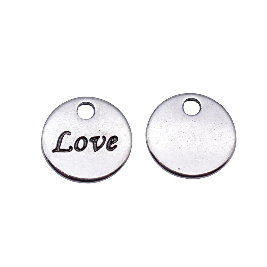 12x12mm 0.77g Antique Silver Zinc Alloy LOVE Round Tag charm pendant for DIY jewelry making