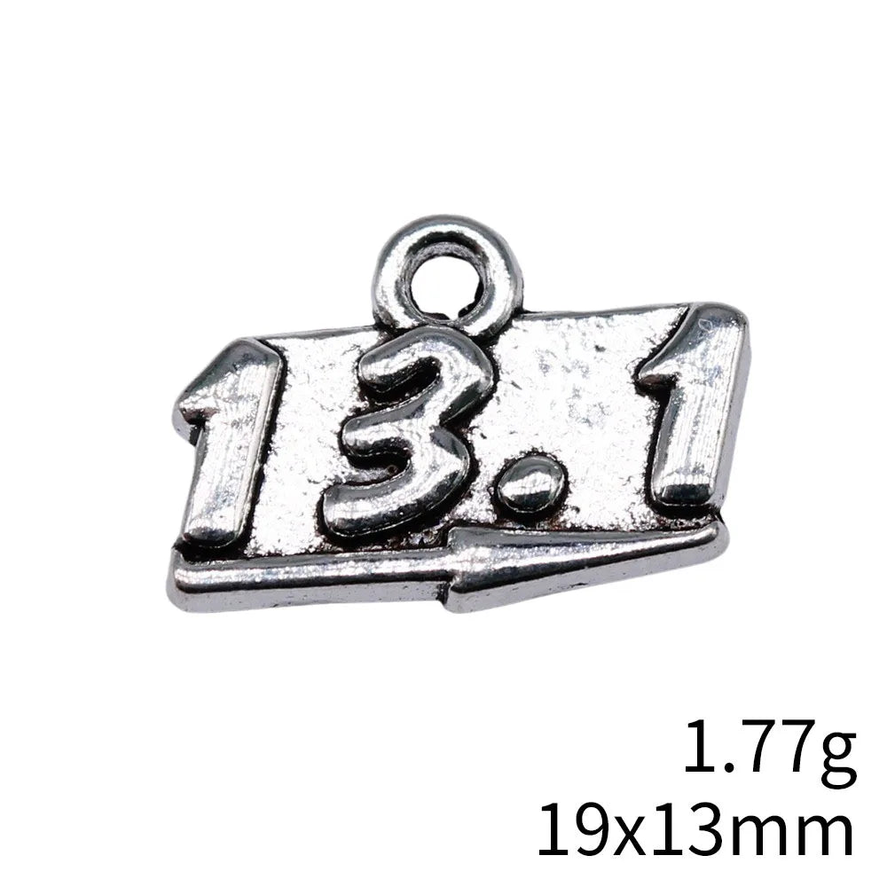 19x13mm 1.77g Antique Silver Zinc Alloy 13.1 Marathon Charm Pendant for Runner Jewelry Making