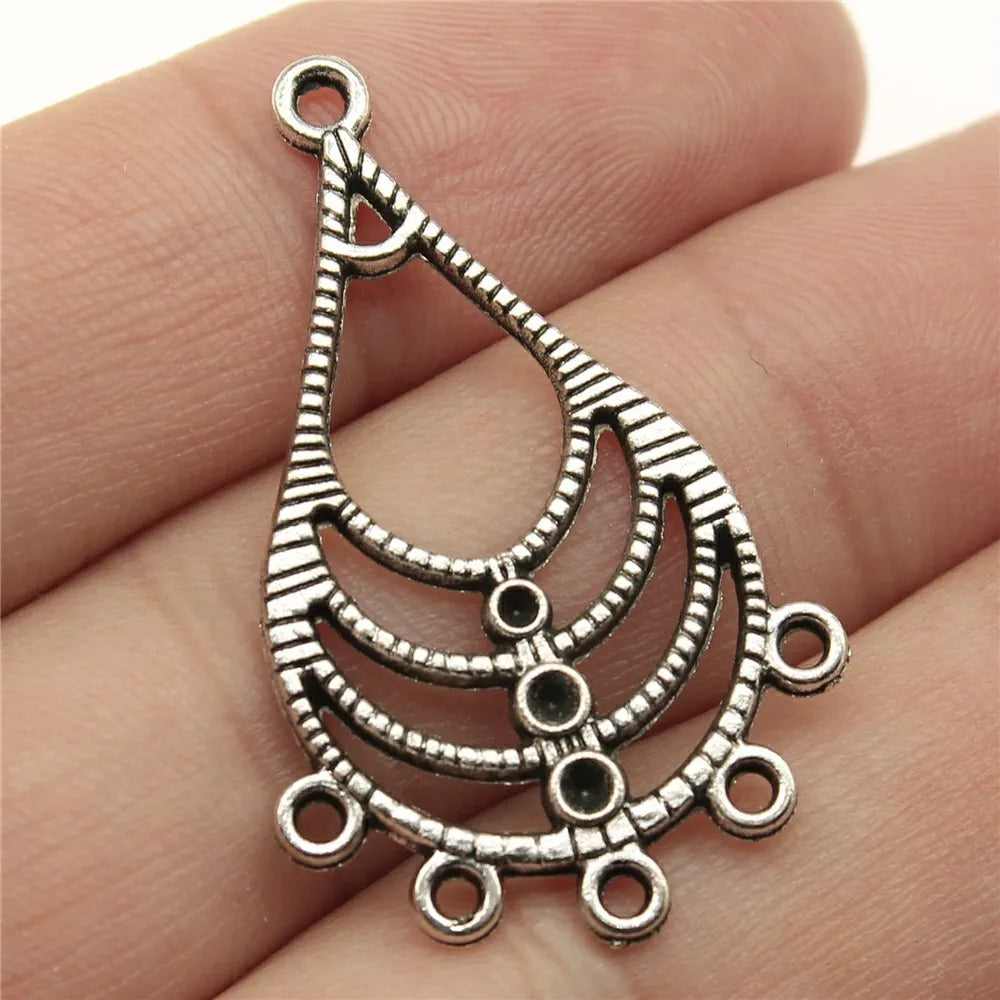 37x23mm 2.1g Antique Silver Zinc Alloy Multi-Layer Stone Setting Earring Connector Charm for DIY Jewelry