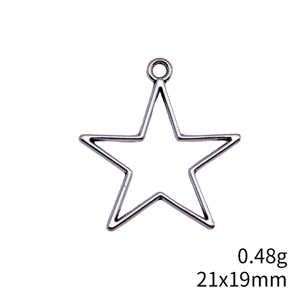 21x19mm 0.48g Antique Silver Zinc Alloy Hollow Five Point Star Charm Pendant for Bracelet Making
