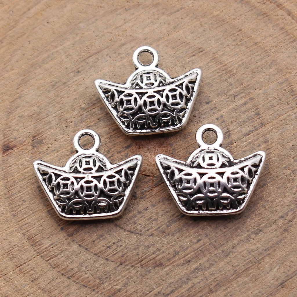14x12mm 1.5g Multicolor Zinc Alloy Chinese Coin Ingot Charm Pendant for DIY Jewelry Making
