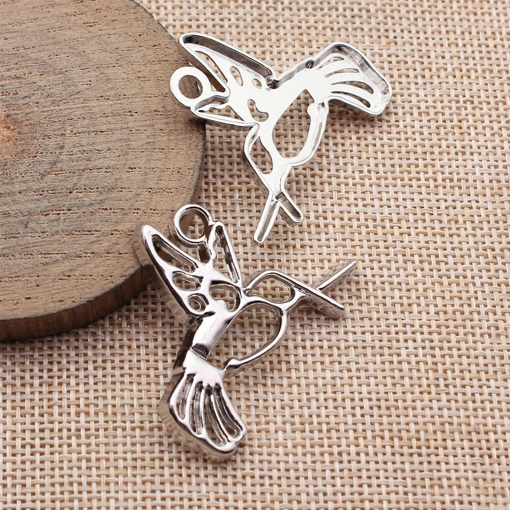 41x34mm 4.5g Silver Tone Zinc Alloy Hollow Hummingbird Bird Charm Pendant for DIY Jewelry Making