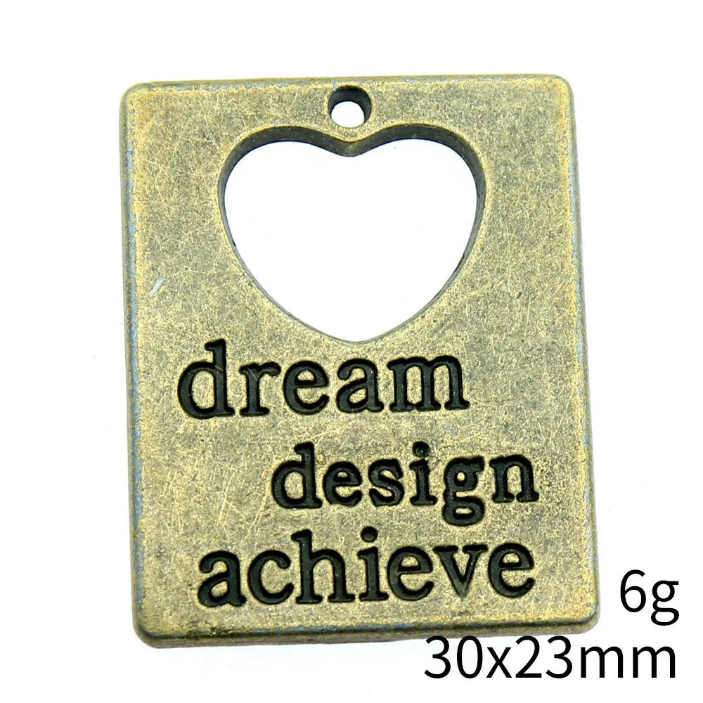 30x23mm 6g Antique Bronze Zinc Alloy Dream Design Achieve Word Plaque Charm Pendant for DIY Jewelry Making
