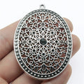 64x46mm 12g Antique Silver Zinc Alloy Carved Hollow Oval Round Charm Pendant for DIY Necklace Jewelry Making