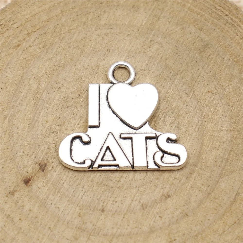 23x21mm 2.5g Antique Silver Zinc Alloy I Love Cat Charm Pendant for DIY Necklace Bracelet Jewelry
