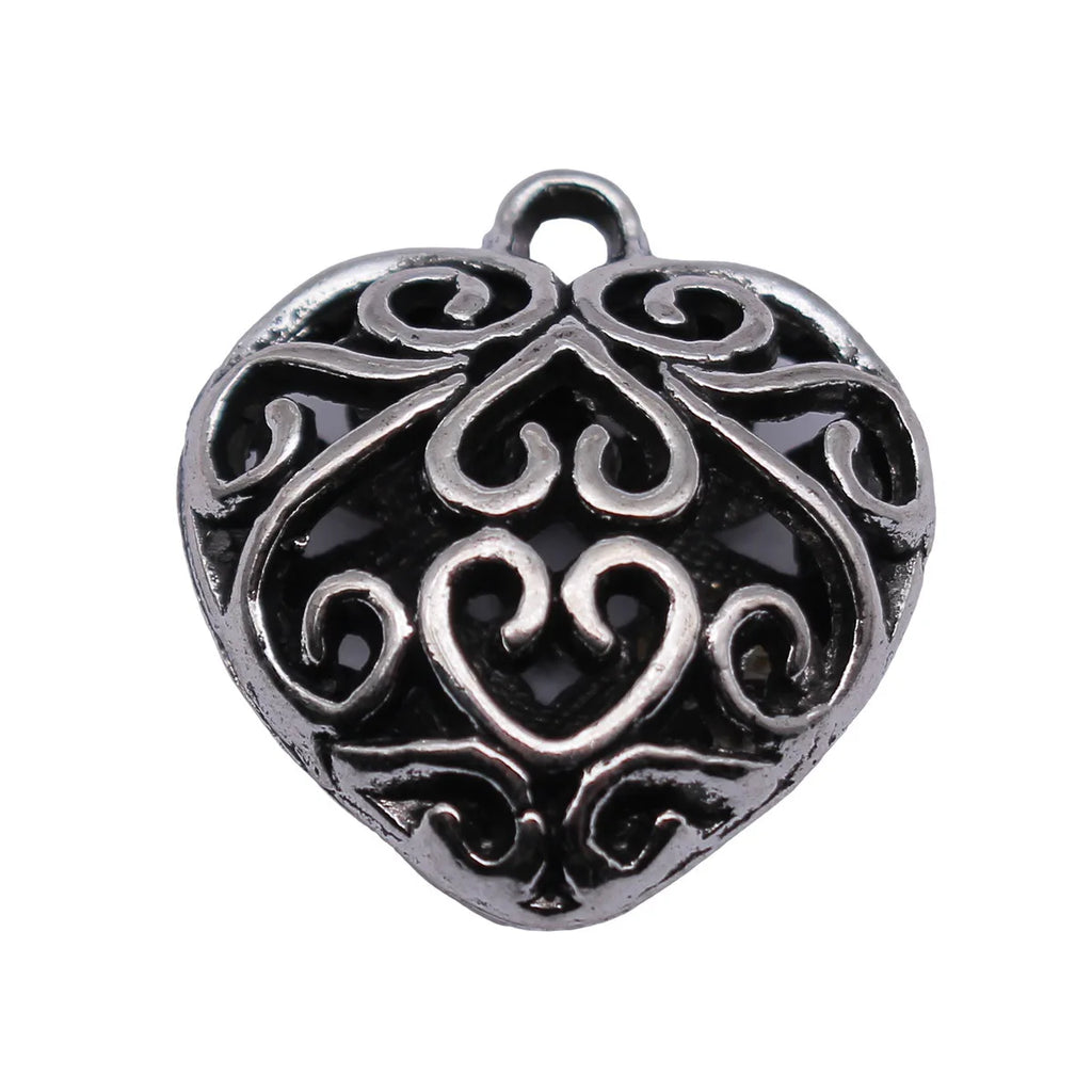 27x24x12mm 5.2g Antique Silver Zinc Alloy Floral Heart Hollow Charm Pendant for DIY Necklace Bracelet Making