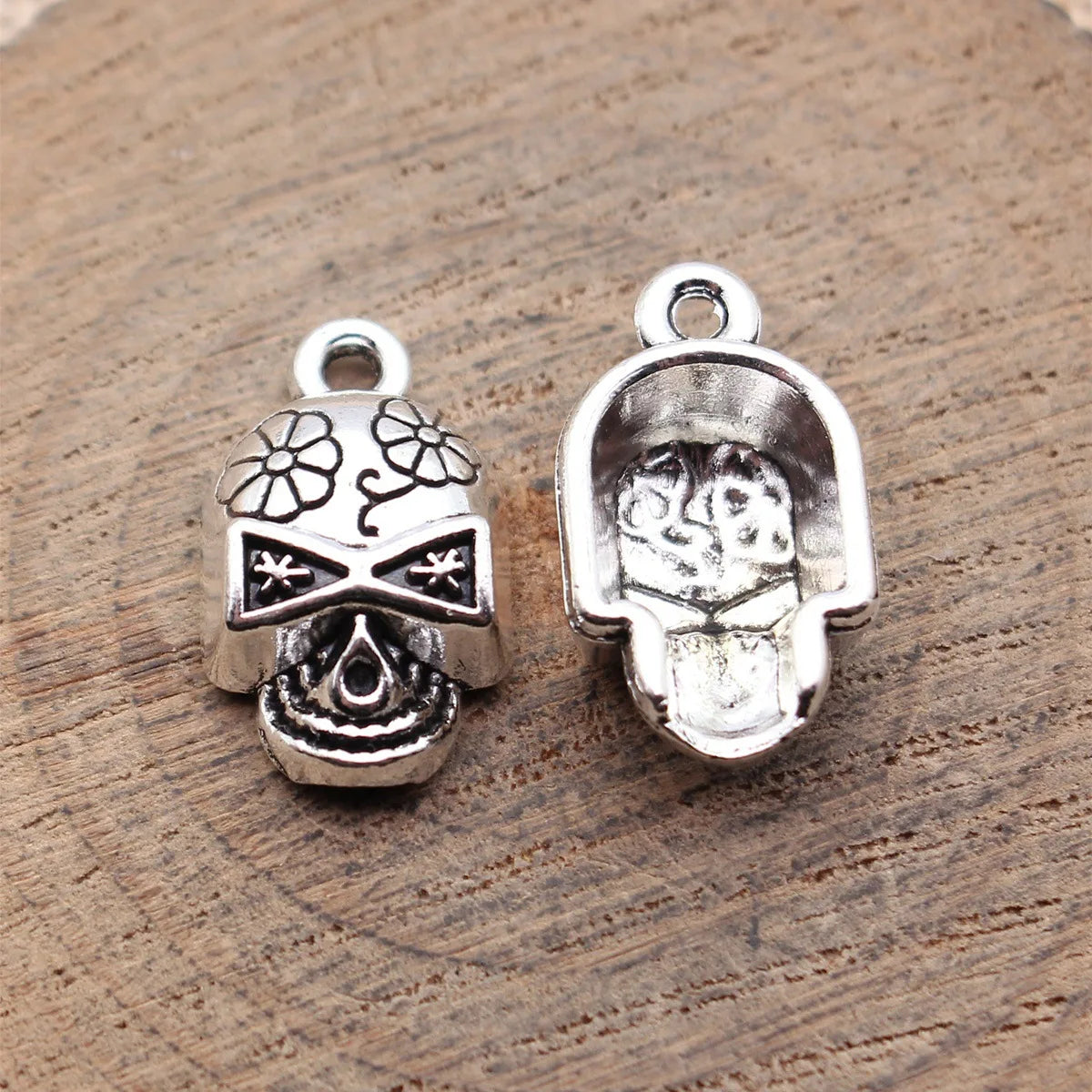 20x12mm 2.1g Antique Silver Tone Zinc Alloy Flower Skull Charm Pendant for DIY Jewelry Making