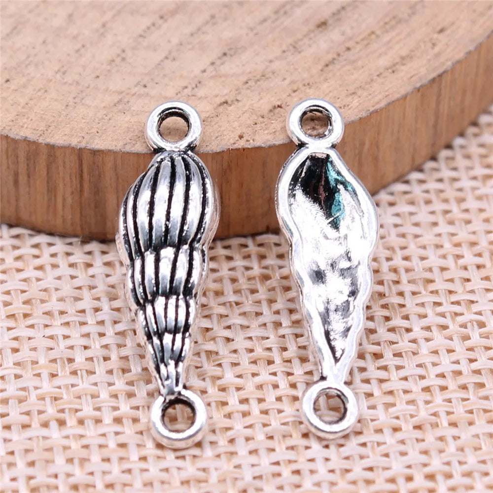 27x8mm 1.37g Antique Silver Zinc Alloy Conch Shell Connector Charm Pendant for DIY Jewelry Making
