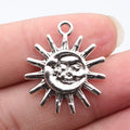 28x25mm 3.6g Antique Silver Zinc Alloy Sun Moon Face Charm Pendant for Necklace Jewelry Making