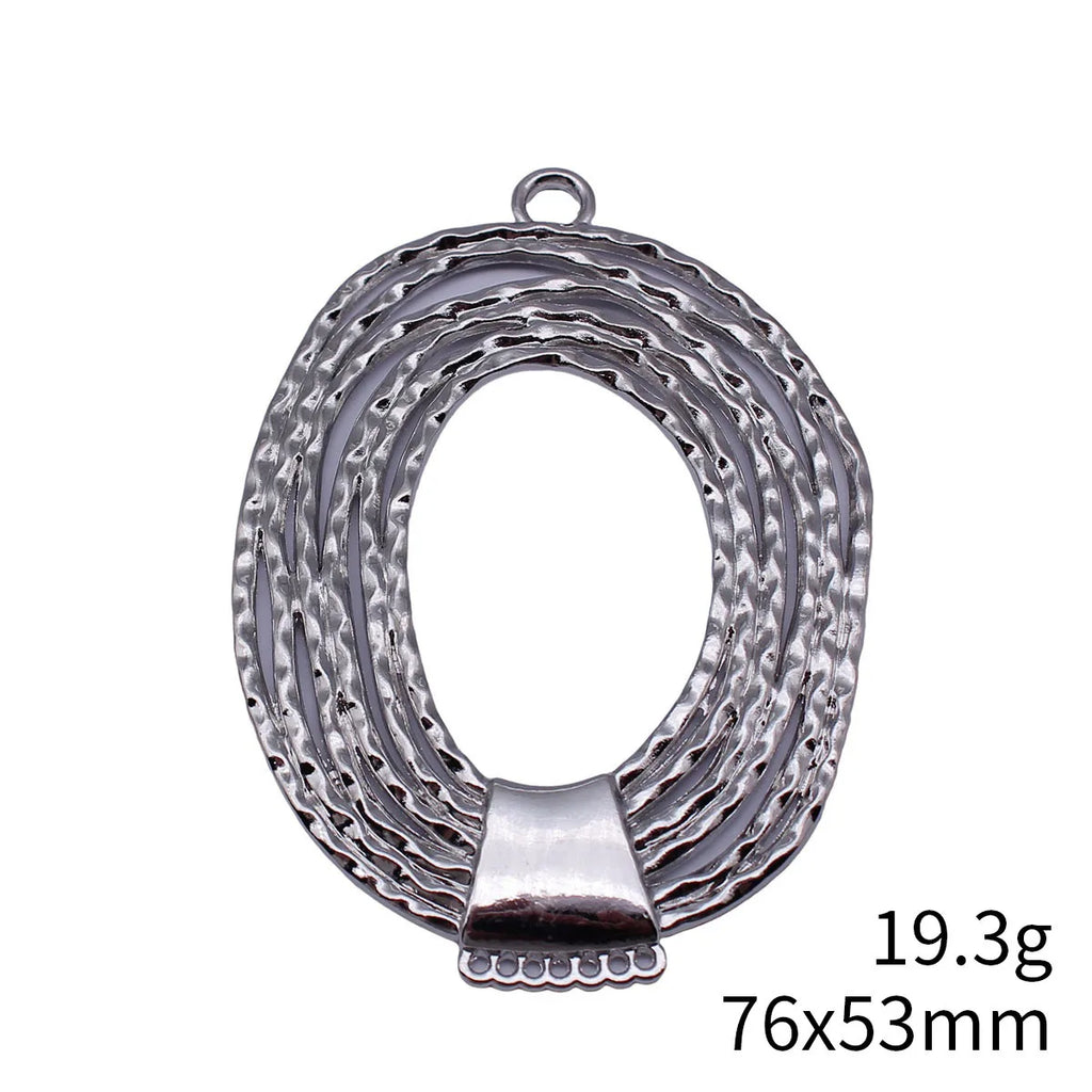 76x53mm 19.3g White Gold Color Zinc Alloy Layered Hammered Oval Round Charm Pendant for DIY Statement Necklace