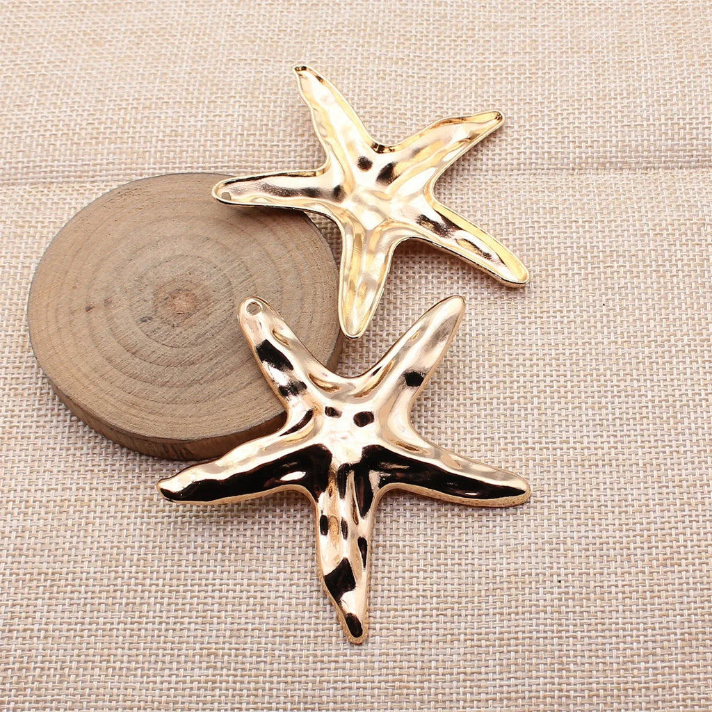 72x70mm 10.7g KC Gold Zinc Alloy Textured Starfish Charm Pendant for Beach Necklace Making