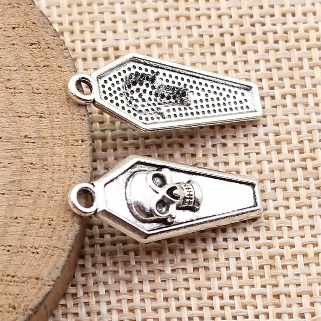 26x11mm 1.3g Antique Silver Zinc Alloy Skull Coffin Lid Charm Pendant for Halloween DIY Jewelry Making
