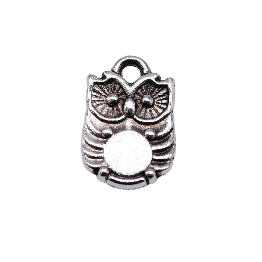 14x10mm 1.2g Antique Silver Zinc Alloy Owl Cat Charm Pendant for Bracelet Necklace DIY Jewelry Making