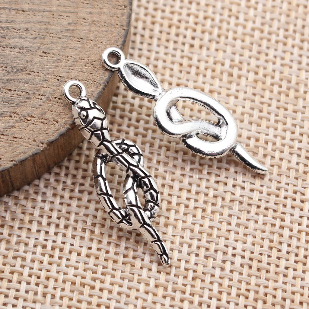 31x9.2mm 1.5g Antique Silver Zinc Alloy Scale Texture Snake Charm Pendant for DIY Jewelry Making