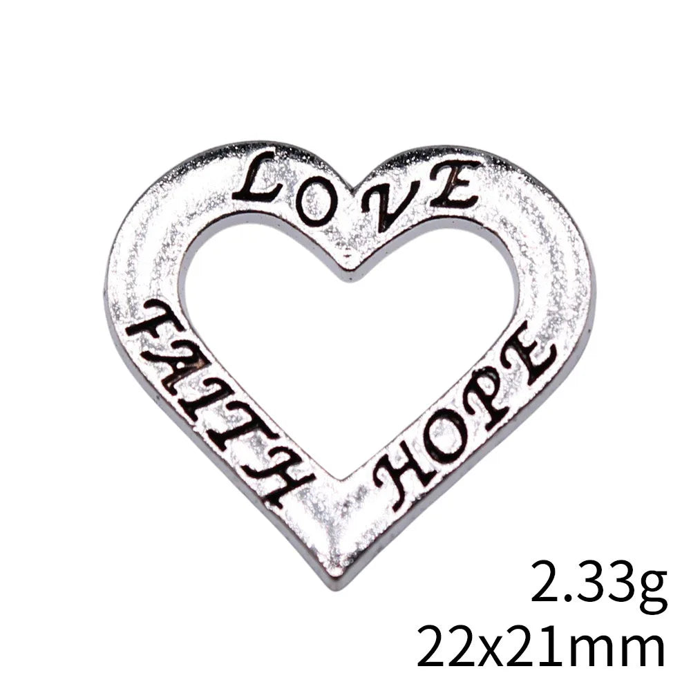22x21mm 2.33g Antique Silver Zinc Alloy Love Faith Hope Charm Pendant for DIY Necklace Making