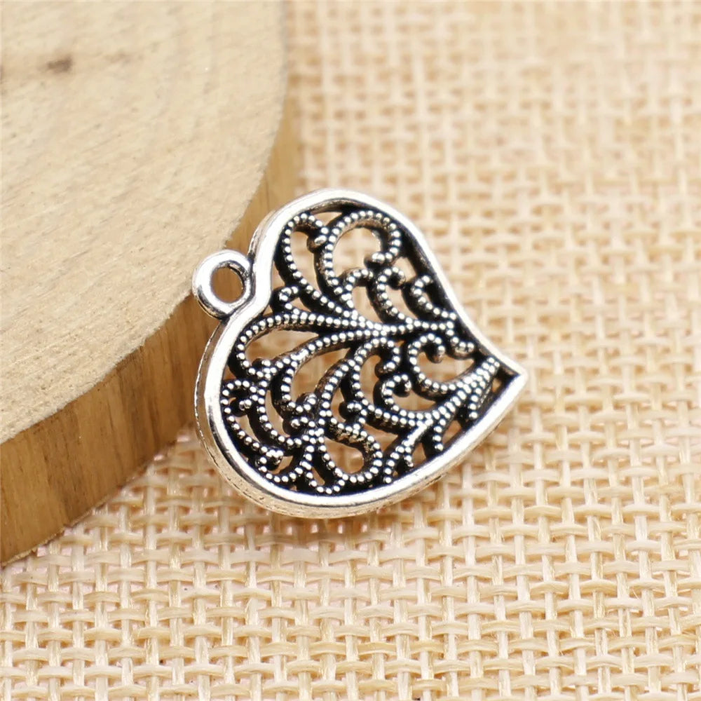 20x19mm 1.7g Antique Silver Zinc Alloy Heart Charm Pendant for Bracelet Necklace DIY Jewelry Making