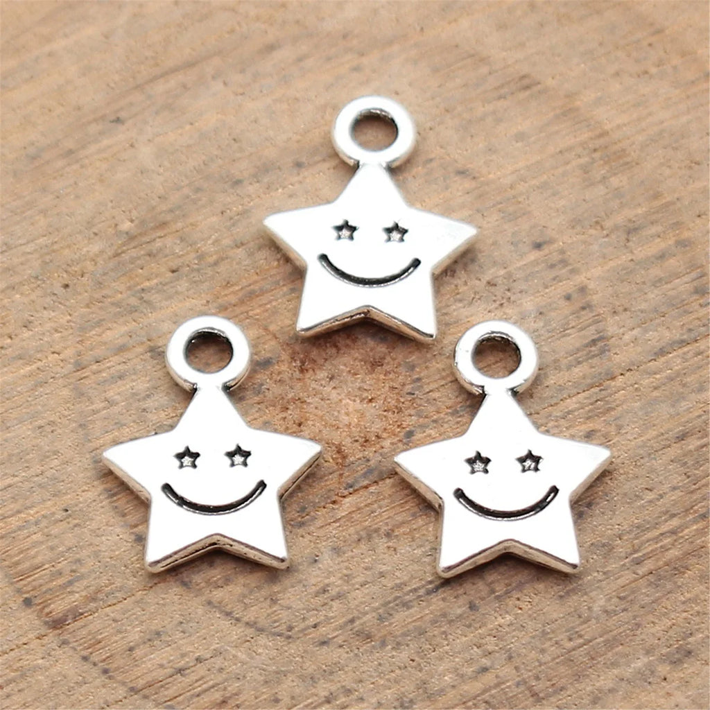 11x8.6mm 0.37g Antique Silver Zinc Alloy Smiley Star Charm Pendant for DIY Necklace Bracelet Making